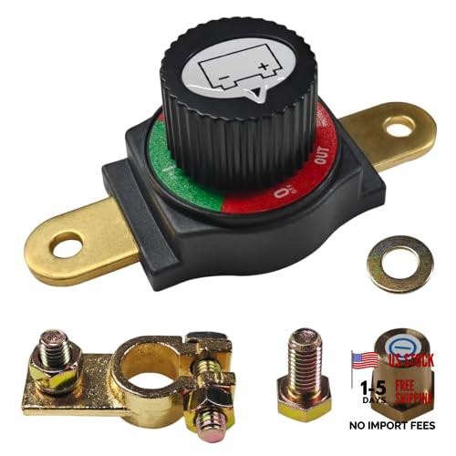 12-48V Top Post Battery Disconnect Switch, Heavy-Duty Brass Negative Black