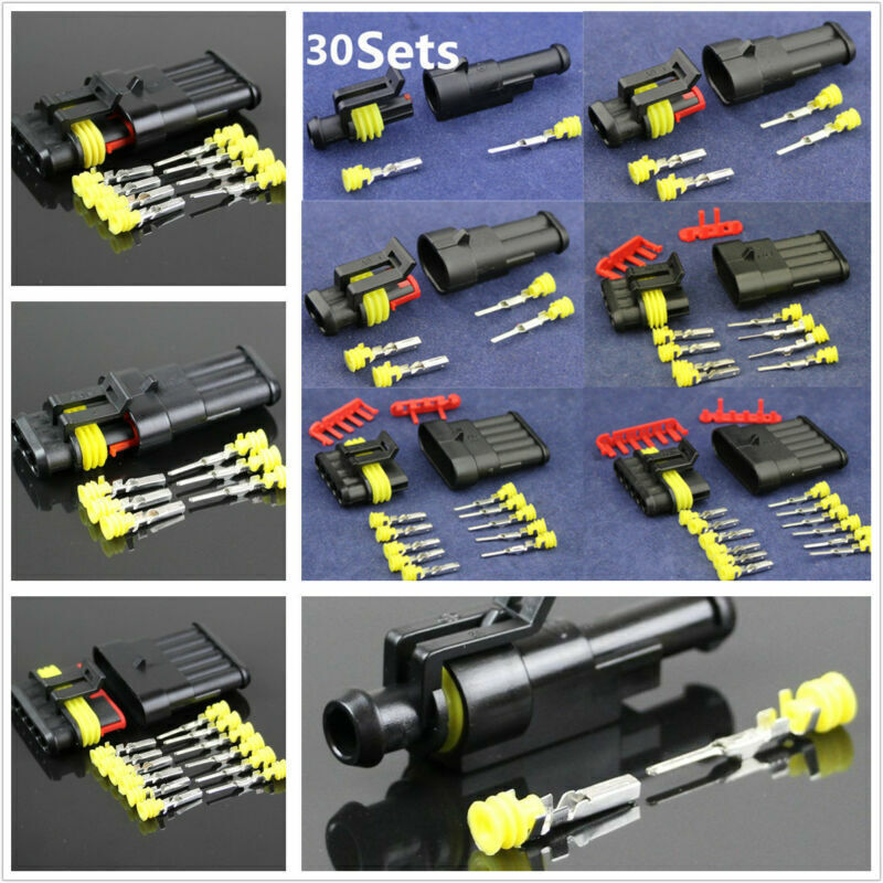 30Set Sealed Waterproof Motorcycle 1 2 3 4 5 6Pin Electrical Wire Connector Plug