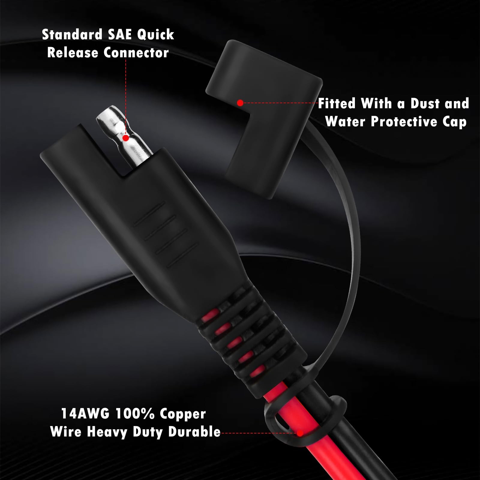 15Ft 16AWG 15A Battery Alligator Clip To SAE Connector Quick Disconnect Cable