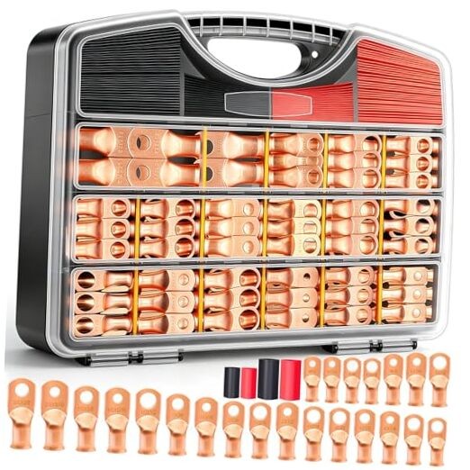 /230PCS Battery Cable Ends Kit AWG 8 6 4 2 1 1/0 2/0 Heavy Handheld box-230PCS