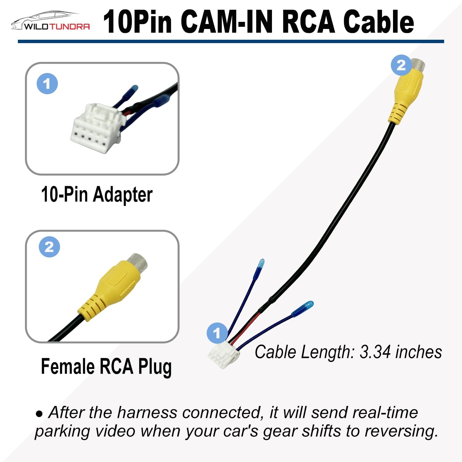 10 Pin Backup Camera Harness Adapter for Android Car Stereo RCA Small, Black