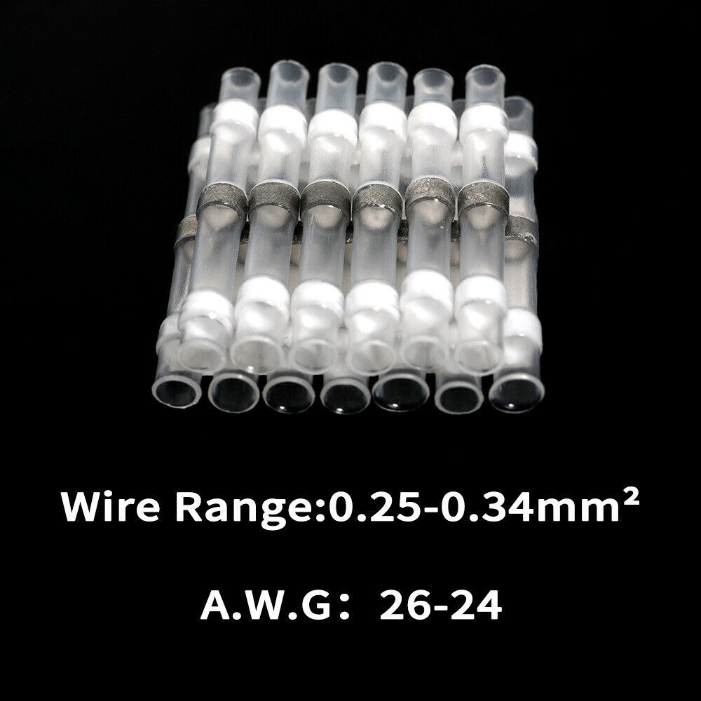 50Pcs 24-26AWG Solder Seal Sleeve Heat Shrink Butt Wire Connectors Terminals