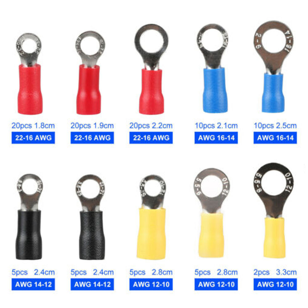 102x Assorted Insulated Electrical Wire Connector Crimp Ring Terminal Kit