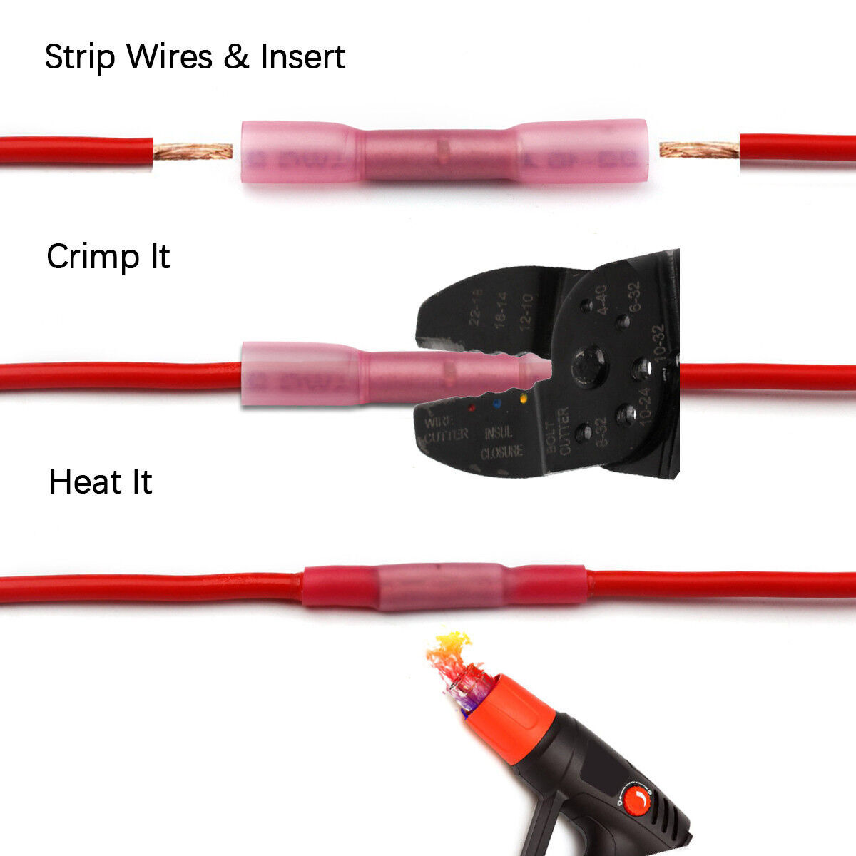 400/100pcs 22-10AWG Heat Shrink Butt Splice Wire Connectors Seal Crimp Terminals