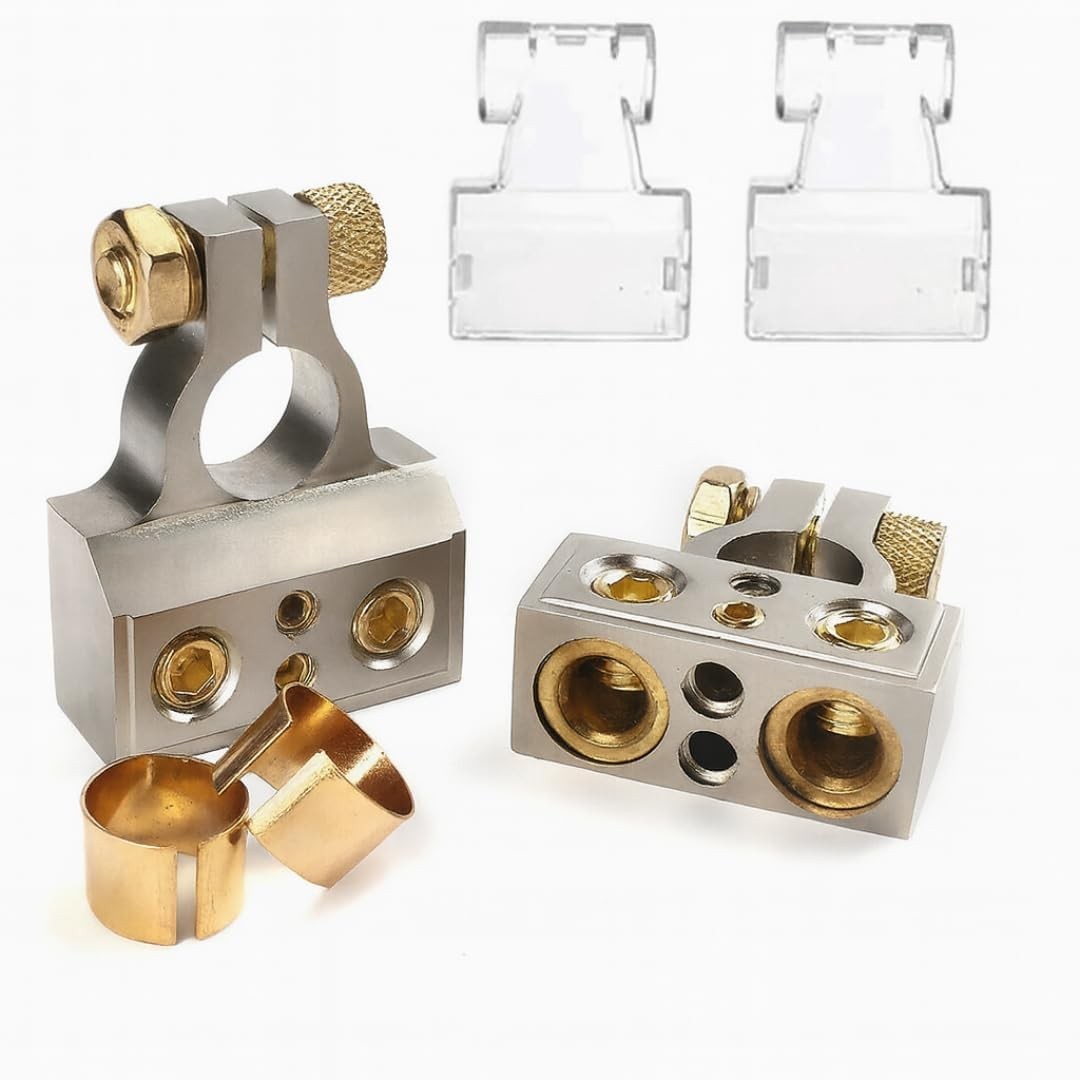Dual-Size Car Battery Terminal Clamps: 0/4/8 AWG Connectors for Heavy-Duty Use