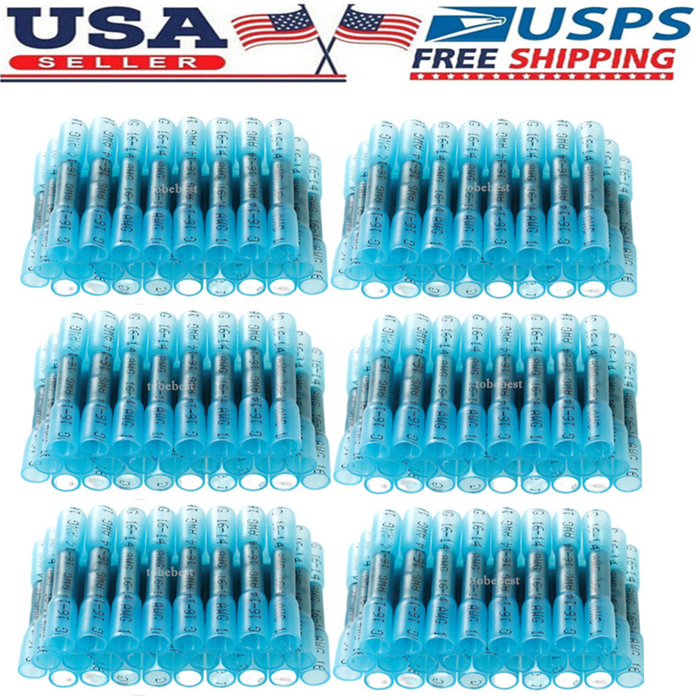 1000Pcs Heat Shrink Waterproof Wire Connectors Butt Seal Terminals Blue 14-16AWG