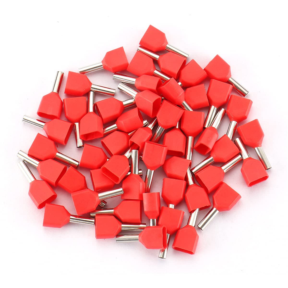 BAOMAIN 100-Pack 16 AWG Twin Wire Ferrules Red TE1508 Pin Terminal | Tin-plat…