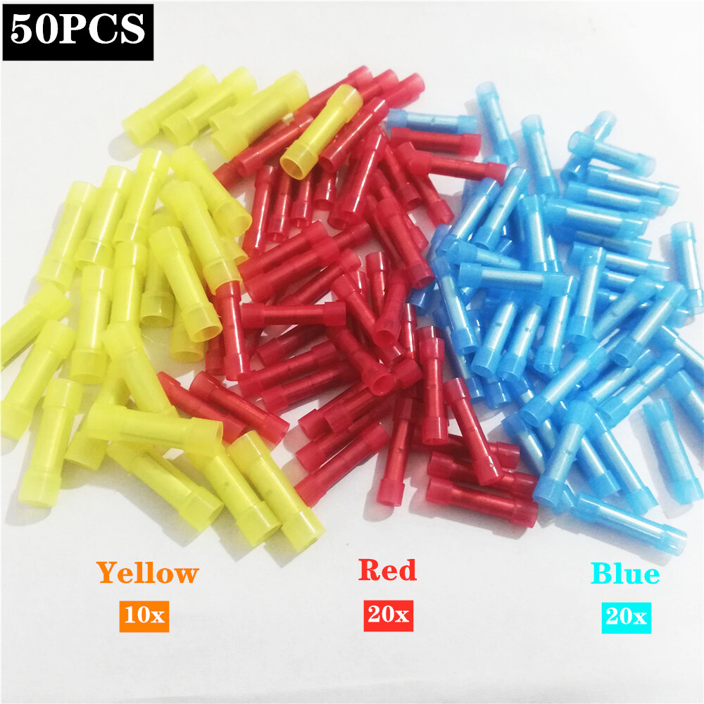 50PCS 22-10 Gauge NYLON Blue/Red/Yellow Wire Butt Connector Crimping Terminals