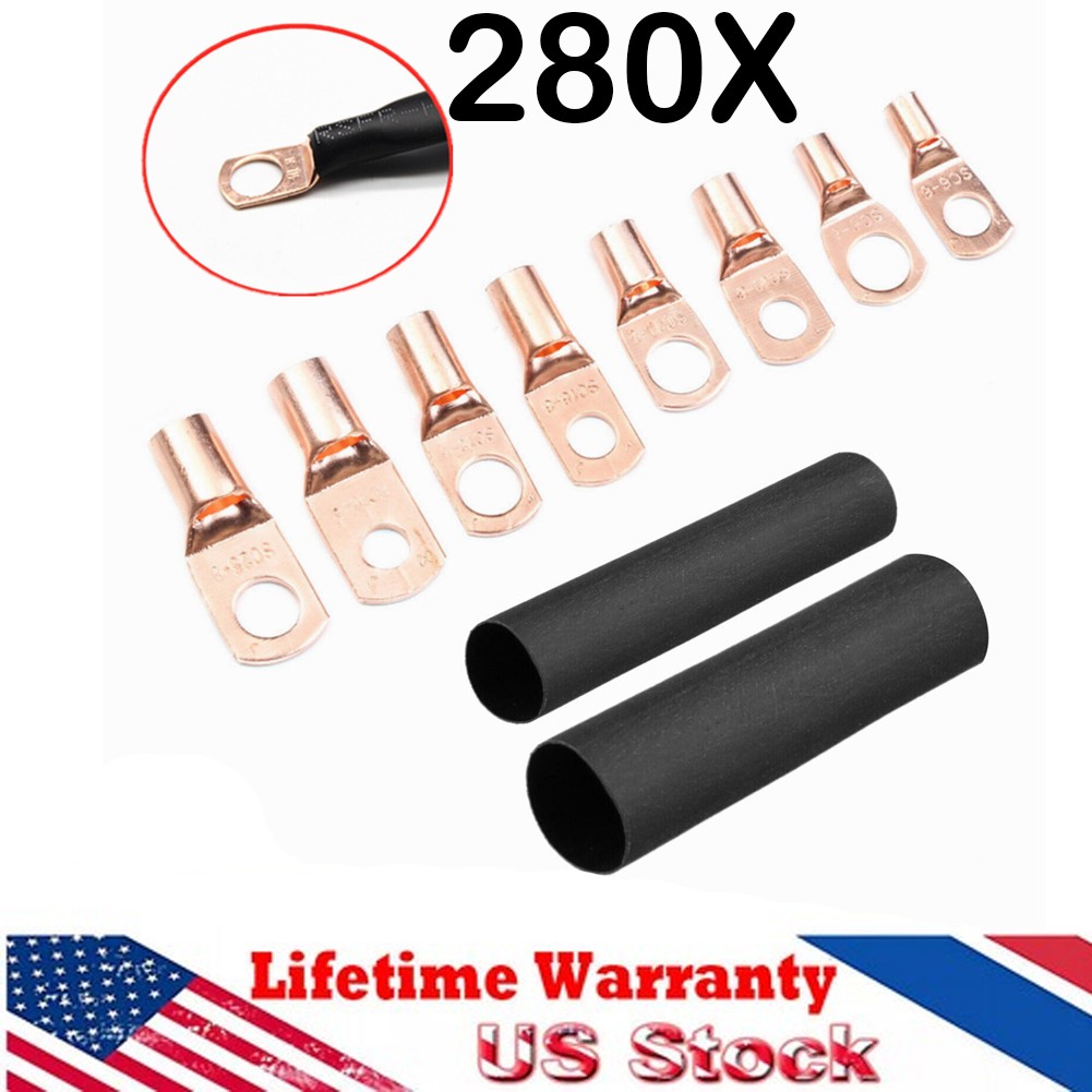 280PCS Car Copper Lug Ring Terminals Cable Electrical Wire Crimp Connectors Kit