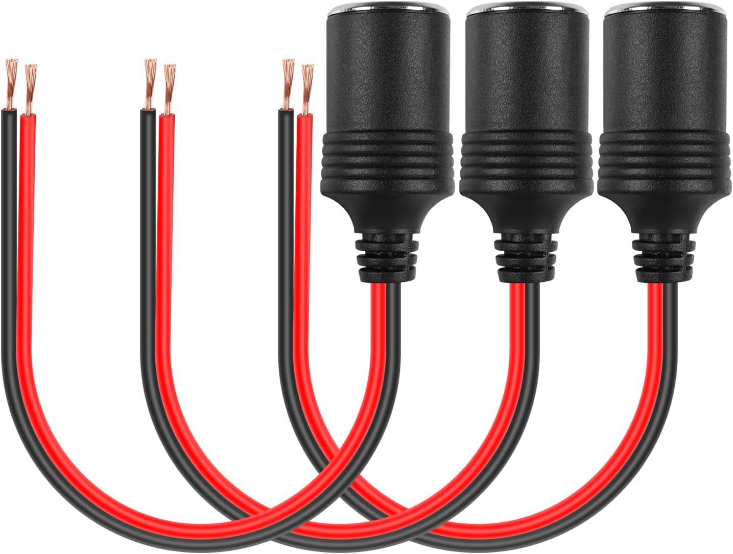 3 Pcs 18AWG Female Car Cigarette Lighter Socket with Bare Wire Open End Cable,1F