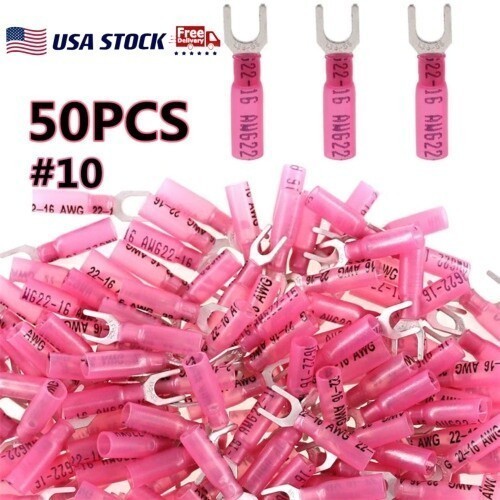 50pcs Pre-Insulated Electrical Heat Shrink Fork Wire Spade Crimp Terminals