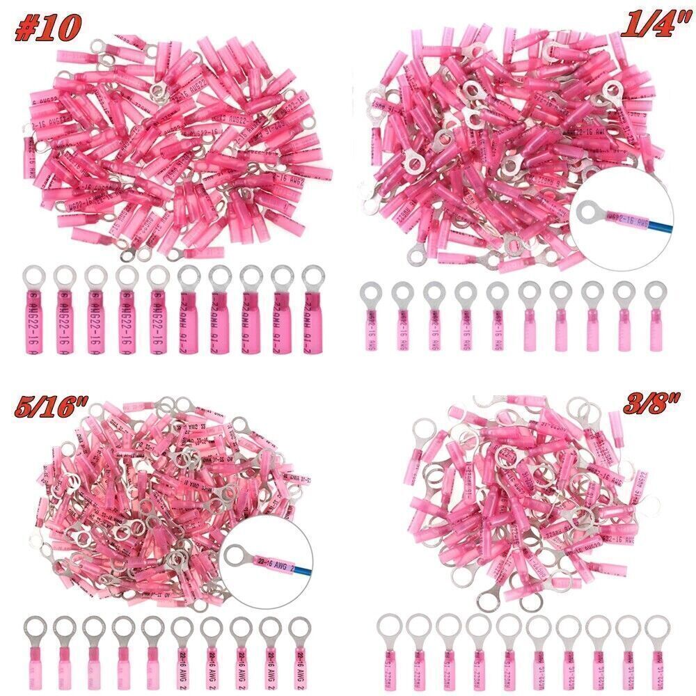 22-10 AWG US 100-10x Wire Crimp Connectors Waterproof Heat Shrink Ring Terminals