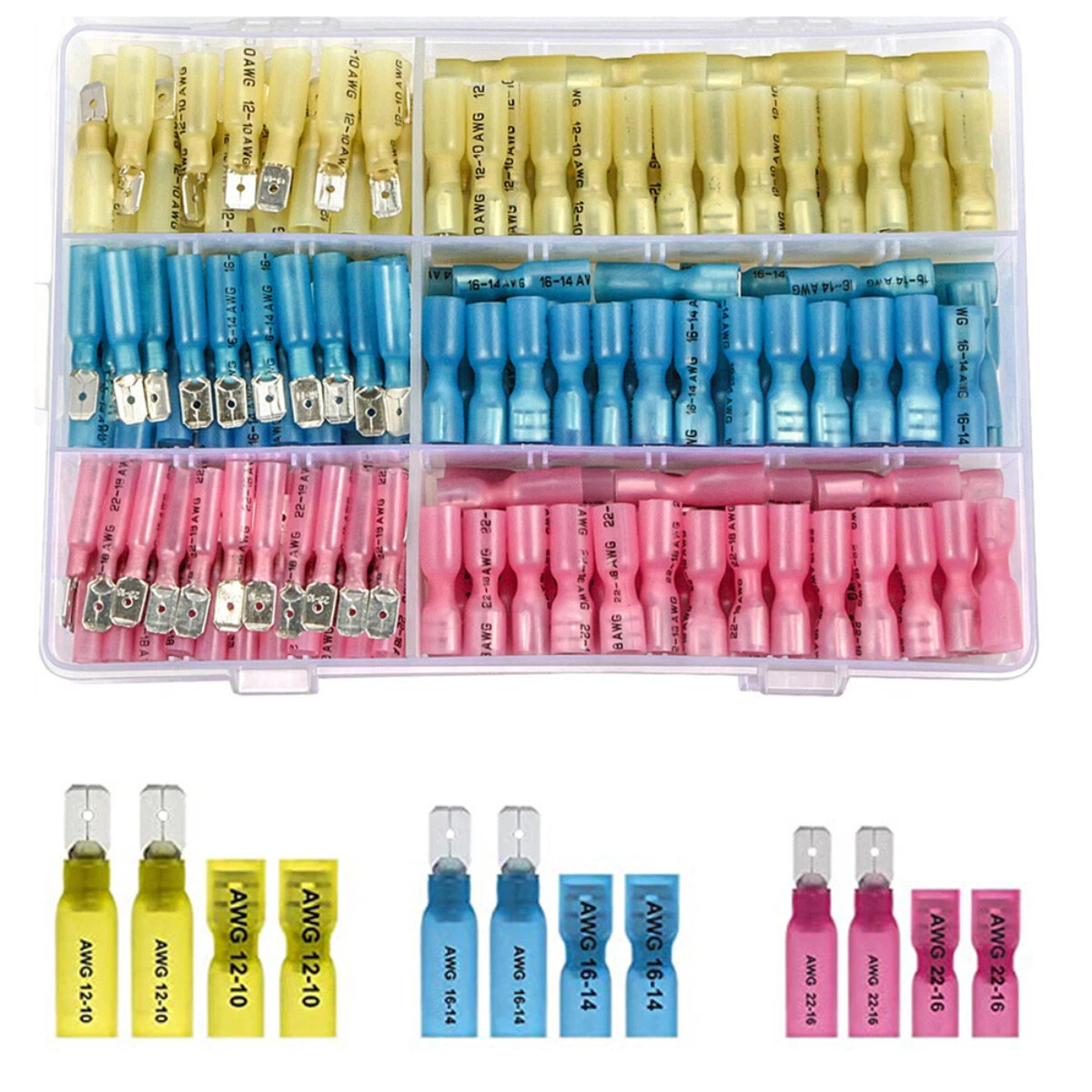 220pcs Heat Shrink Butt Wire Connectors Waterproof Crimp Splice Terminal Kit
