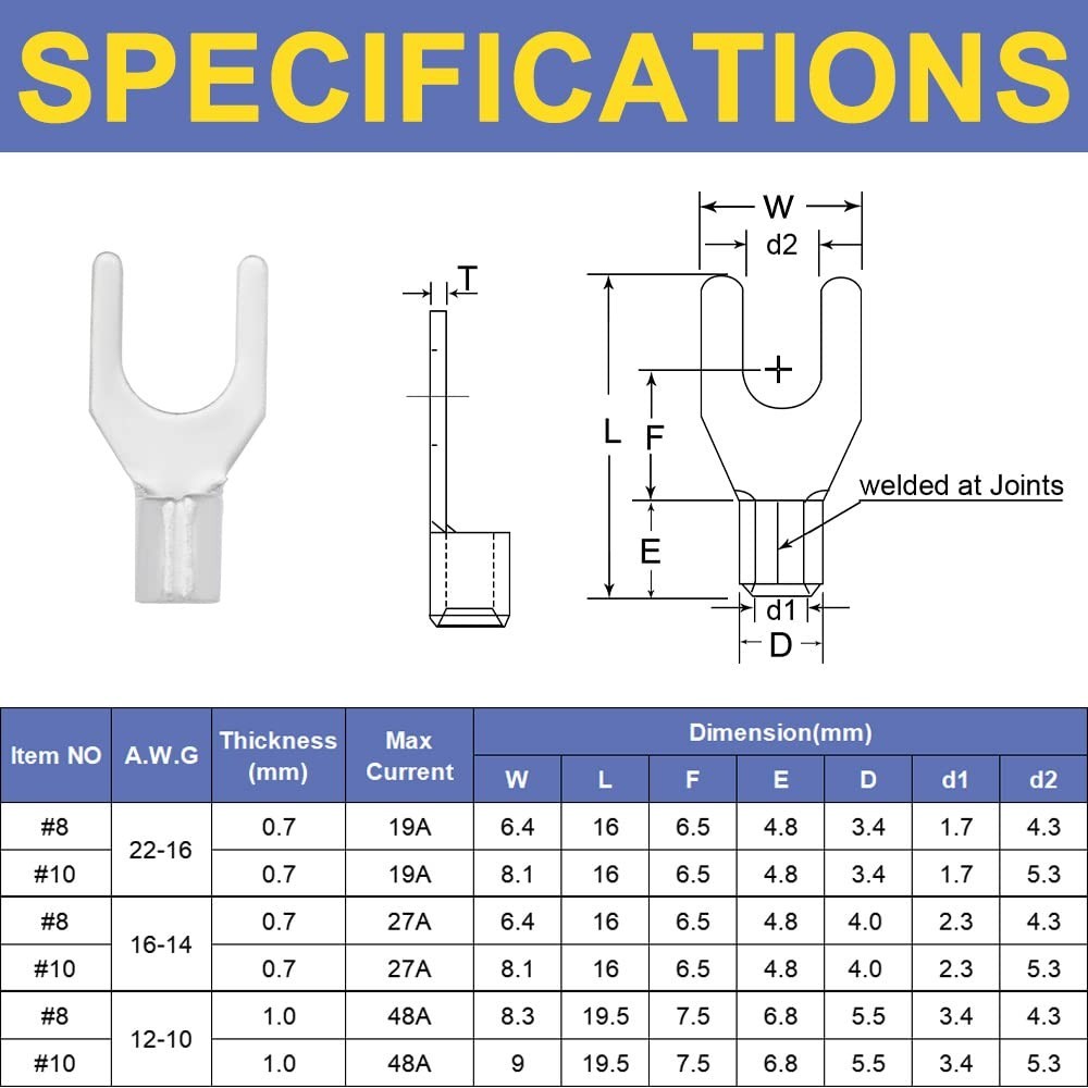 Ring Terminals,330PCS Non-Insulated Wire Connectors Kit,Brazed Seam Fork Ring…