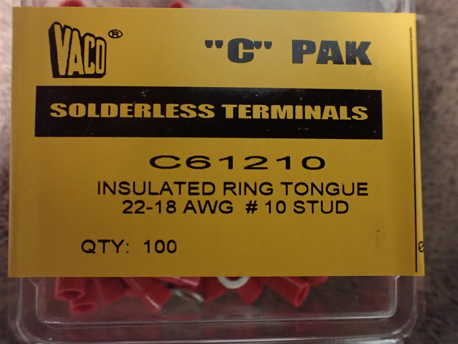 Klein/Vaco C61210 Insulated Ring Terminals 22-18 AWG, 3-100 Packs 300 Total G40