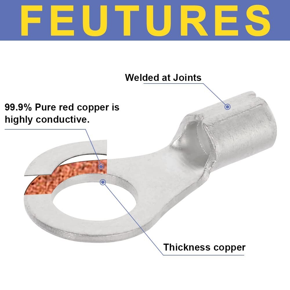 Ring Terminals,330PCS Non-Insulated Wire Connectors Kit,Brazed Seam Fork Ring…