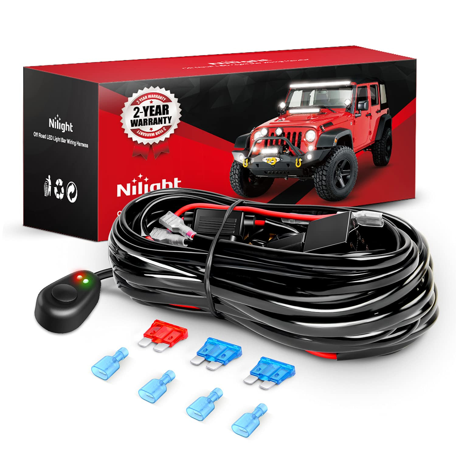 16AWG Off-Road LED Light Bar Wiring Harness Kit 12V Relay On/Off Rocker Switch –