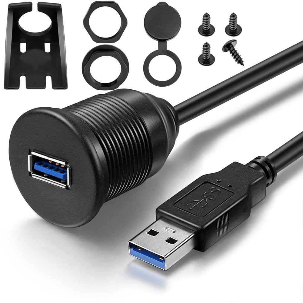 USB 3.0 Male to Female AUX Flush Mount Car 3 feet, black