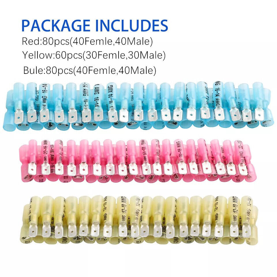 220 Waterproof Heat Shrink Wire Spade Connectors Crimp Terminals Solder Seal kit