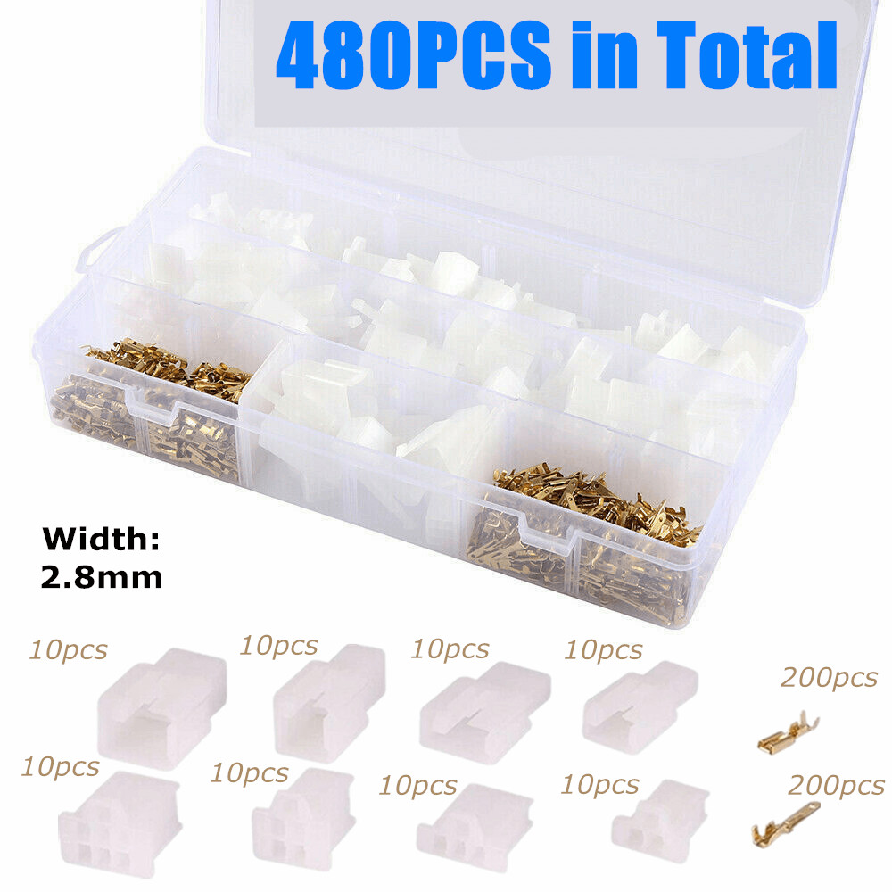 480pcs Motorcycle Car Electrical 2/3/4/6 Pin Wire Connectors 2.8mm Terminals Kit