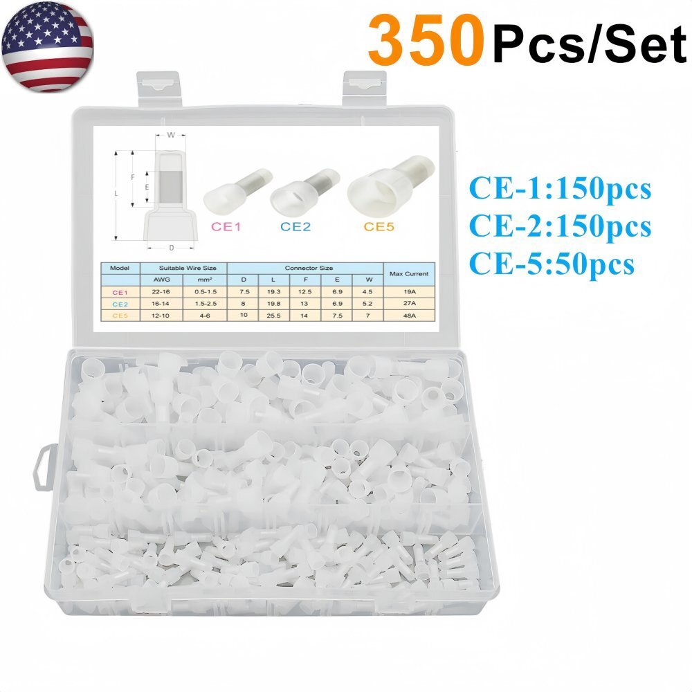 350PCS Closed End Crimp Cap12-10 16-14 22-18 AWG Gauge Wire Connector Terminal