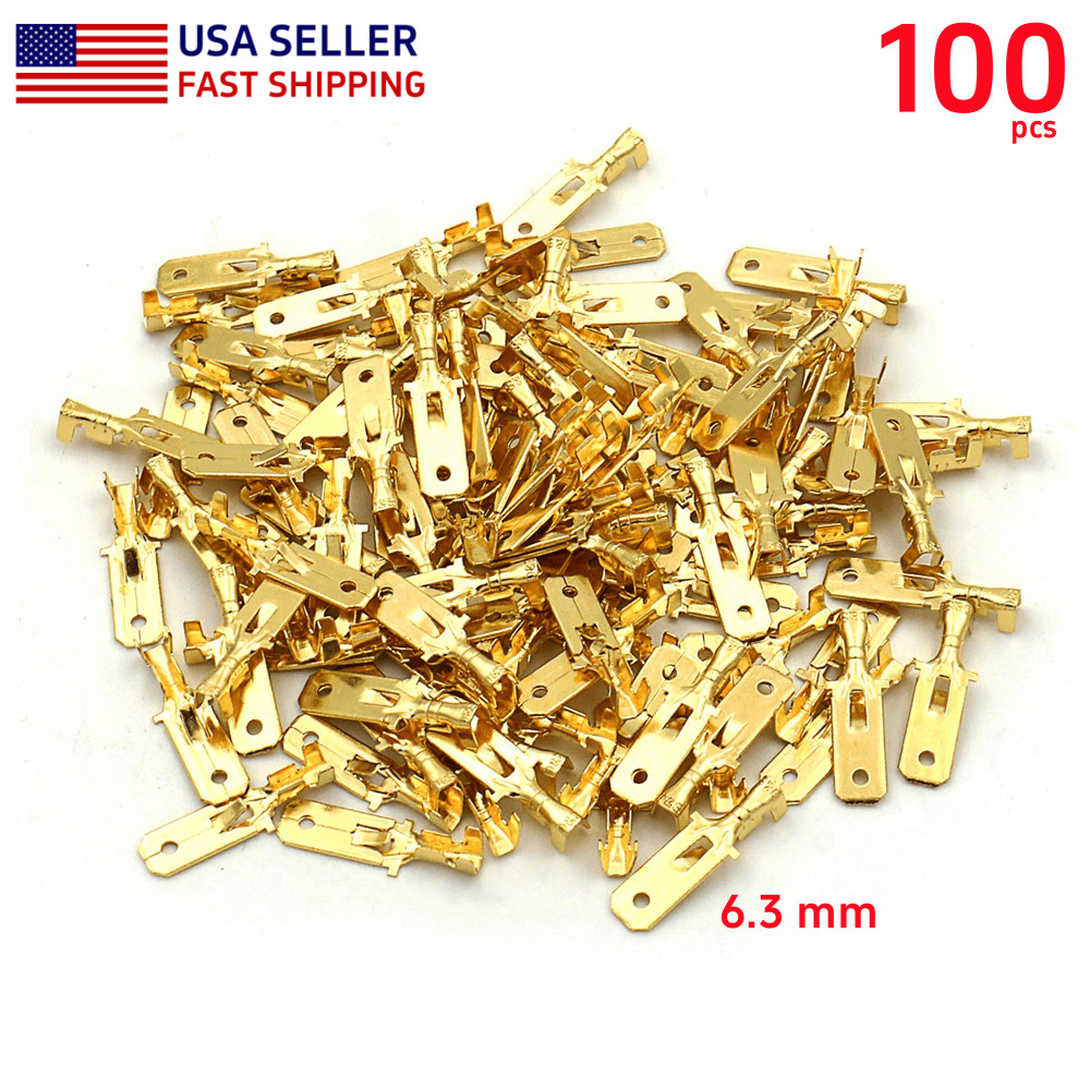100pcs Non-insulated Brass Splice Crimp Wire Connector Male 6.3mm Spade Terminal