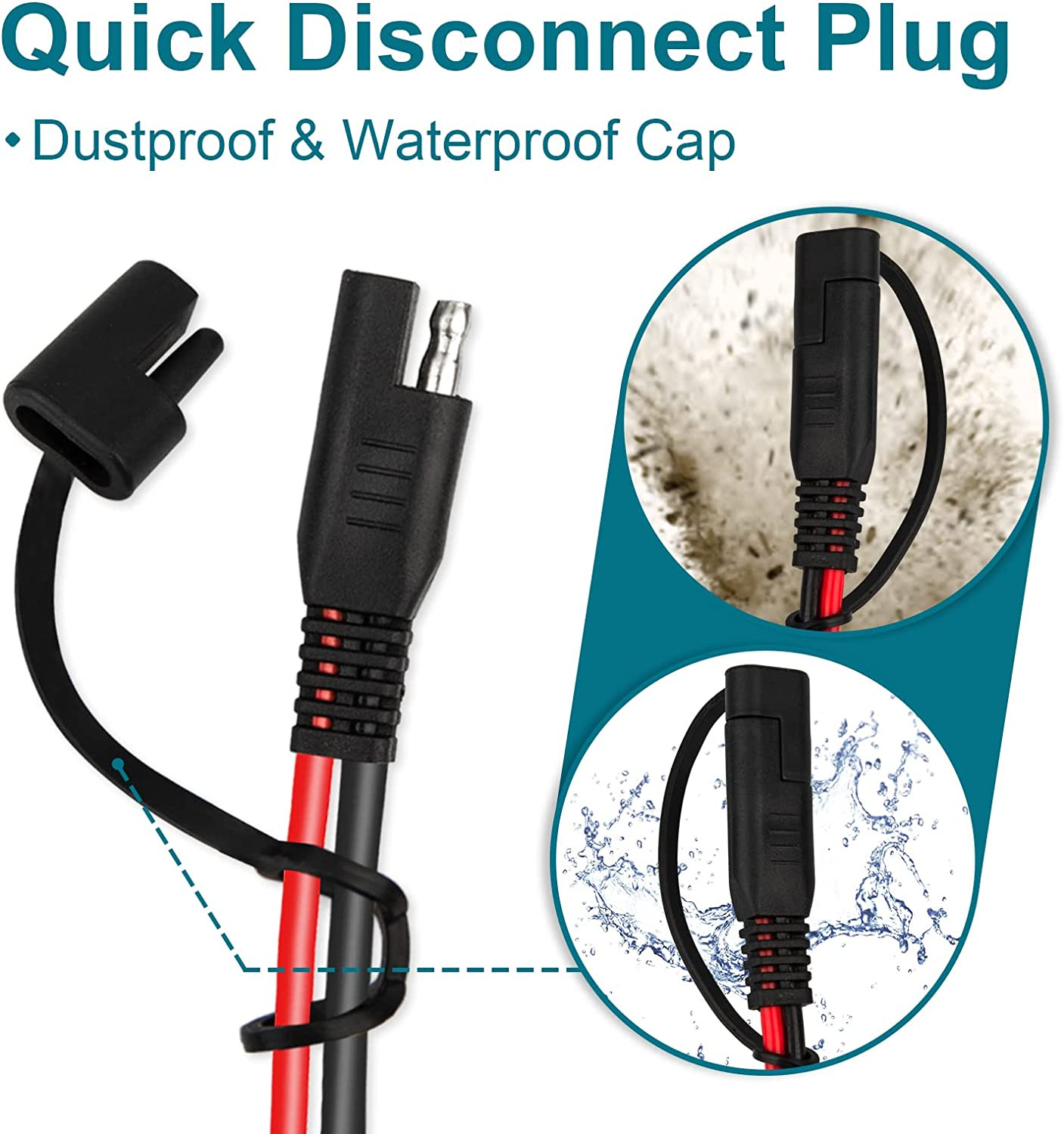 SAE Extension Cable, 2FT 10AWG SAE Battery Connector, Ring Terminal Harness Acce