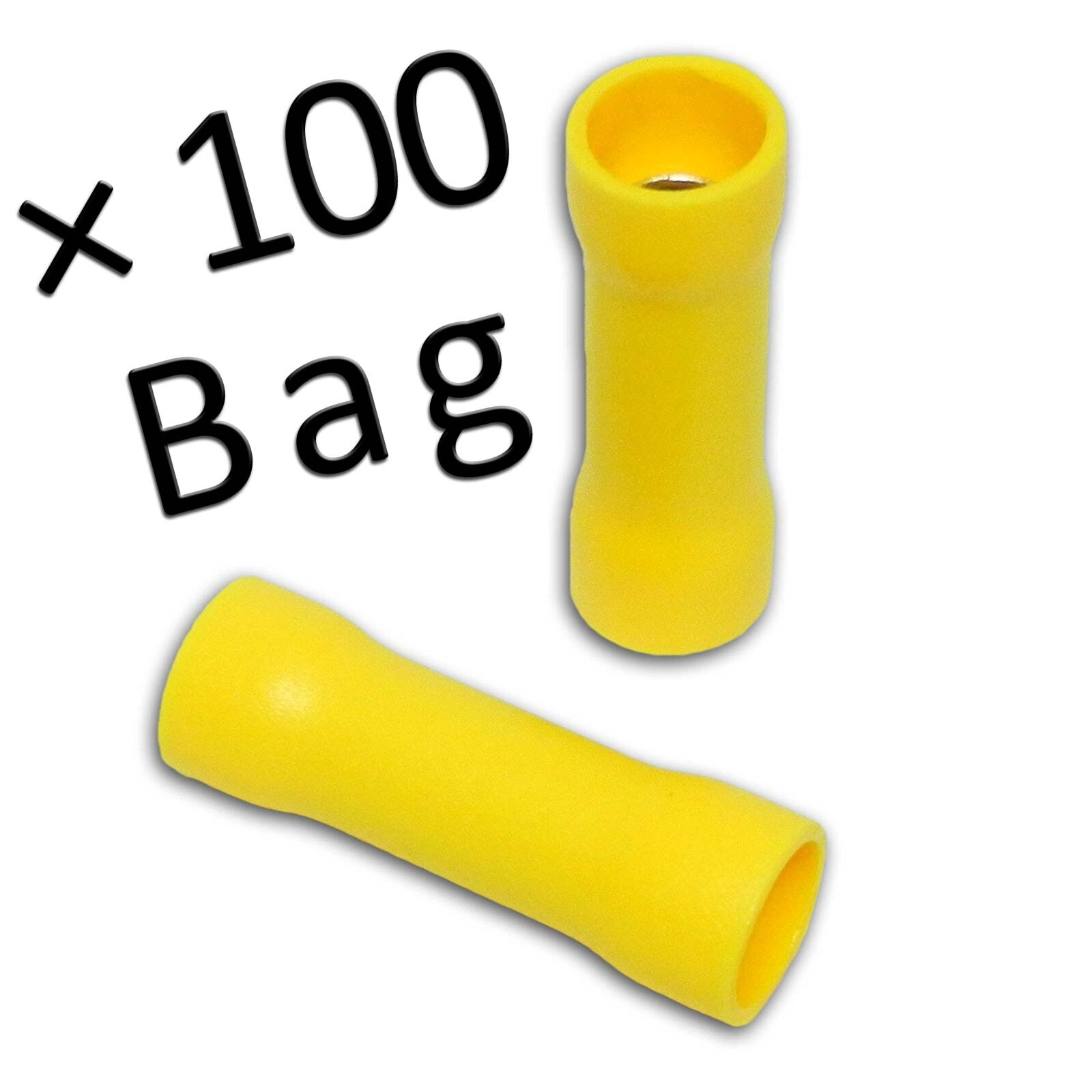 100pc Pkg 12-10 Gauge Ga AWG Yellow Vinyl Butt Crimp Splice Connectors Insulated