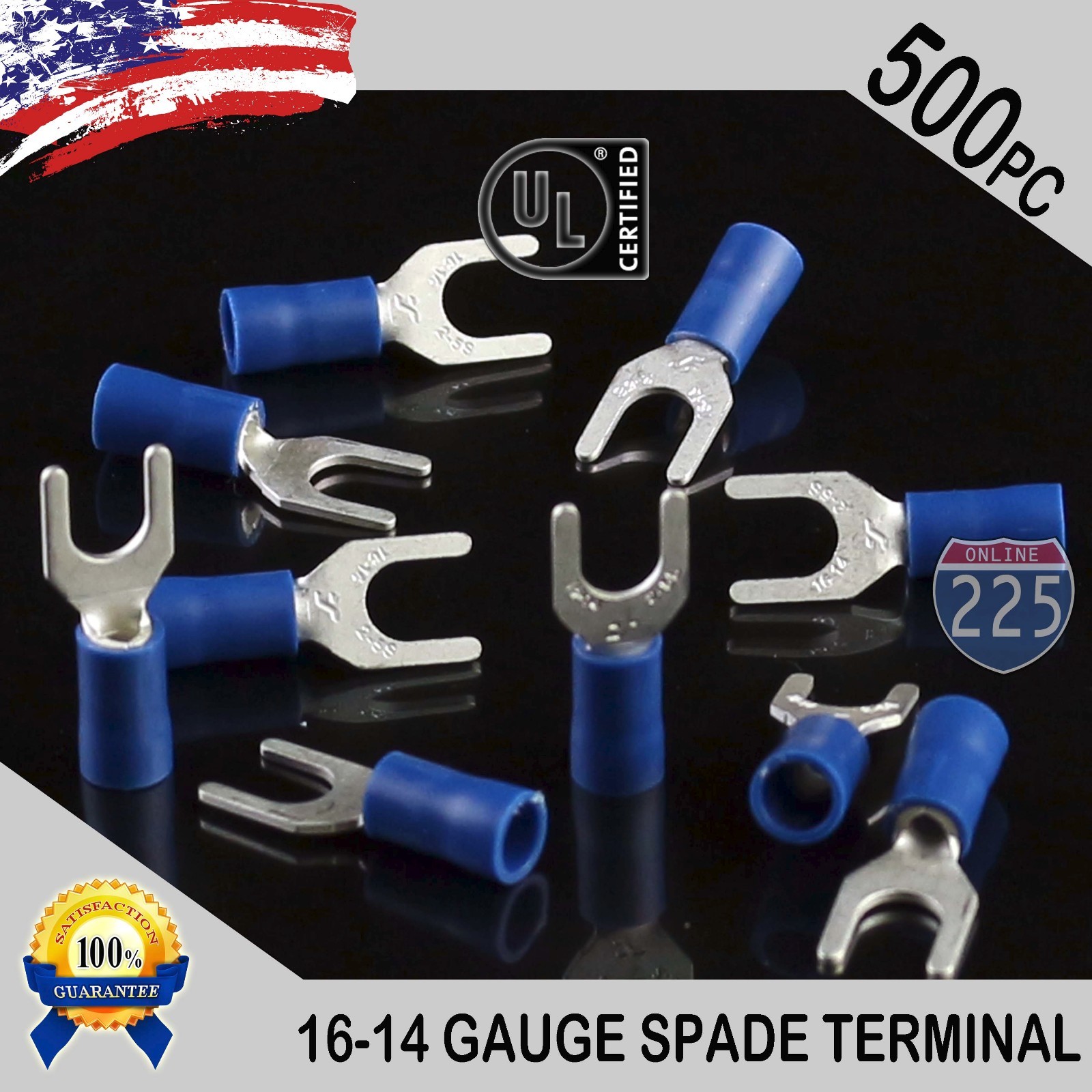 500 Pack 16-14 Gauge Vinyl Spade Fork Crimp Terminals #10 Stud Tin Copper Core