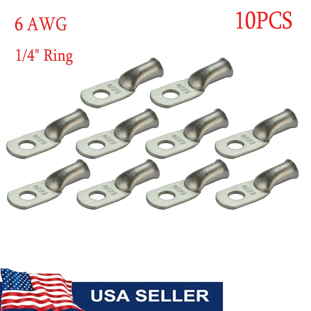 10PCS 6 AWG Cable 1/4″ Lugs Ring Terminals Battery Wire Connectors Tinned Copper