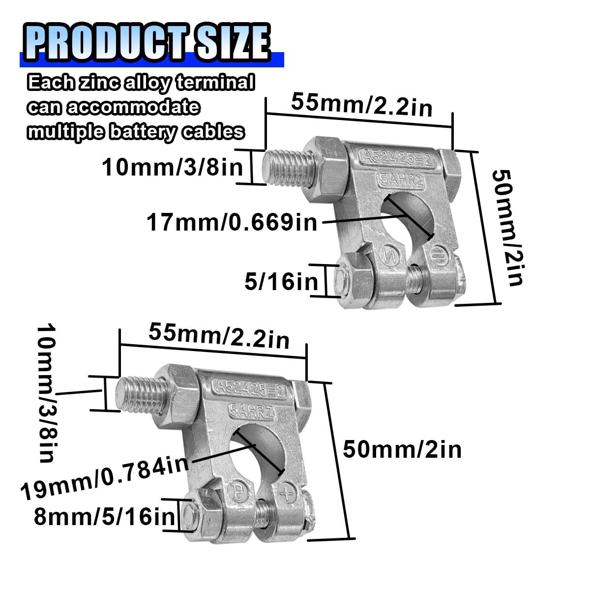 2 Pairs Top Post Car Battery Terminal Connectors Heavy Duty Set Marine Boat