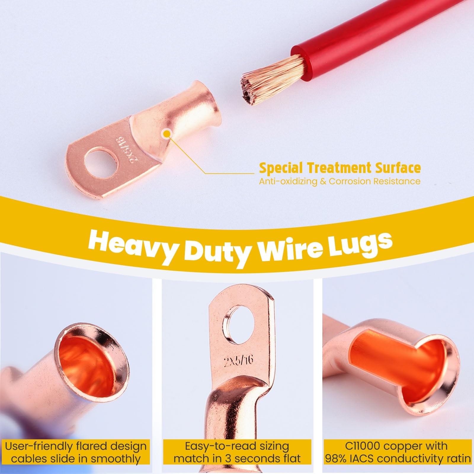 10pcs 6 AWG-3/8 Battery Lugs,Heavy Duty Wire Lugs,Ring Terminals,Battery Cabl…