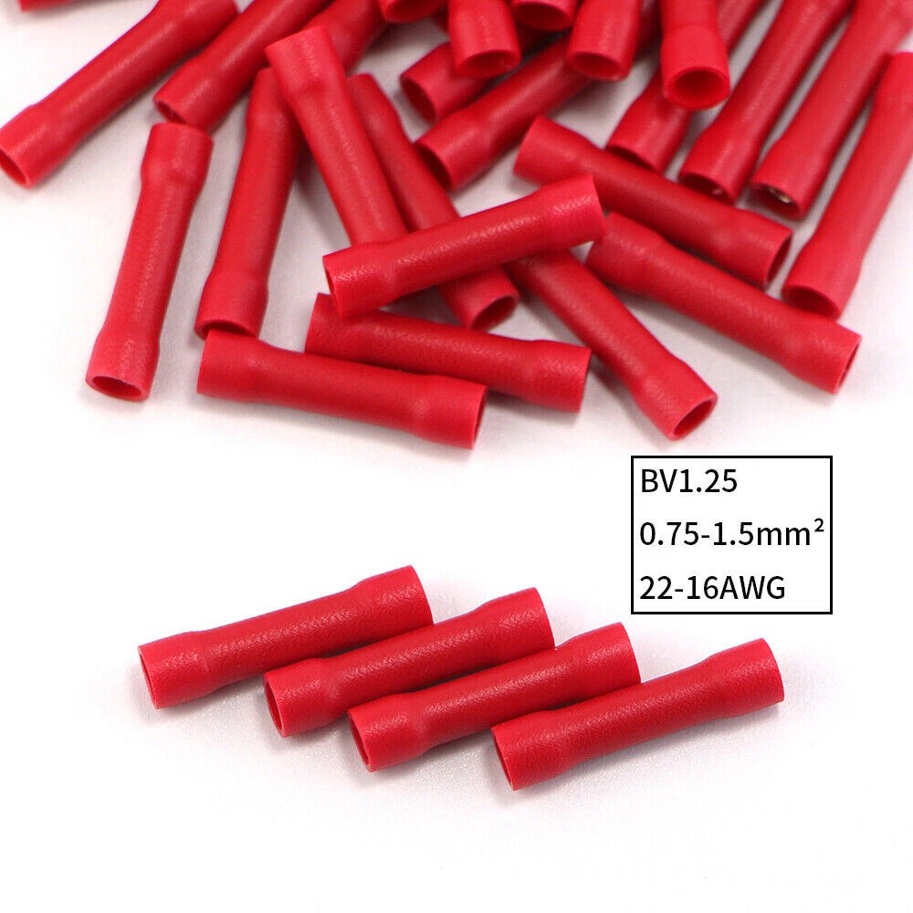 200PCS Electrical Straight Butt Connectors Insulated Splice Crimp Wire Terminals