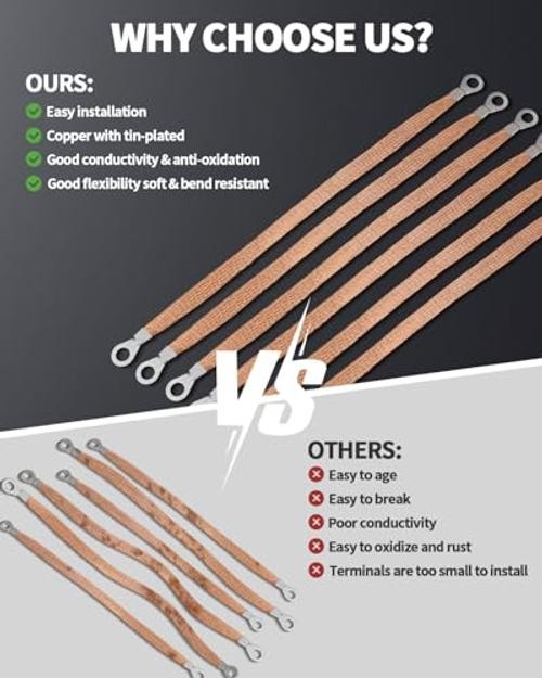 6 PCS Universal Automotive Braided Copper Ground Copper Braided 6 Pcs 12 Inch