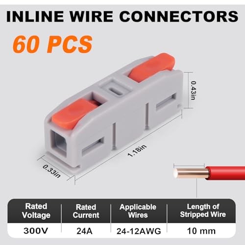 Lever Wire Connectors, Mini Quick Connectors Push-in, 1 in 1 Out 60PCS