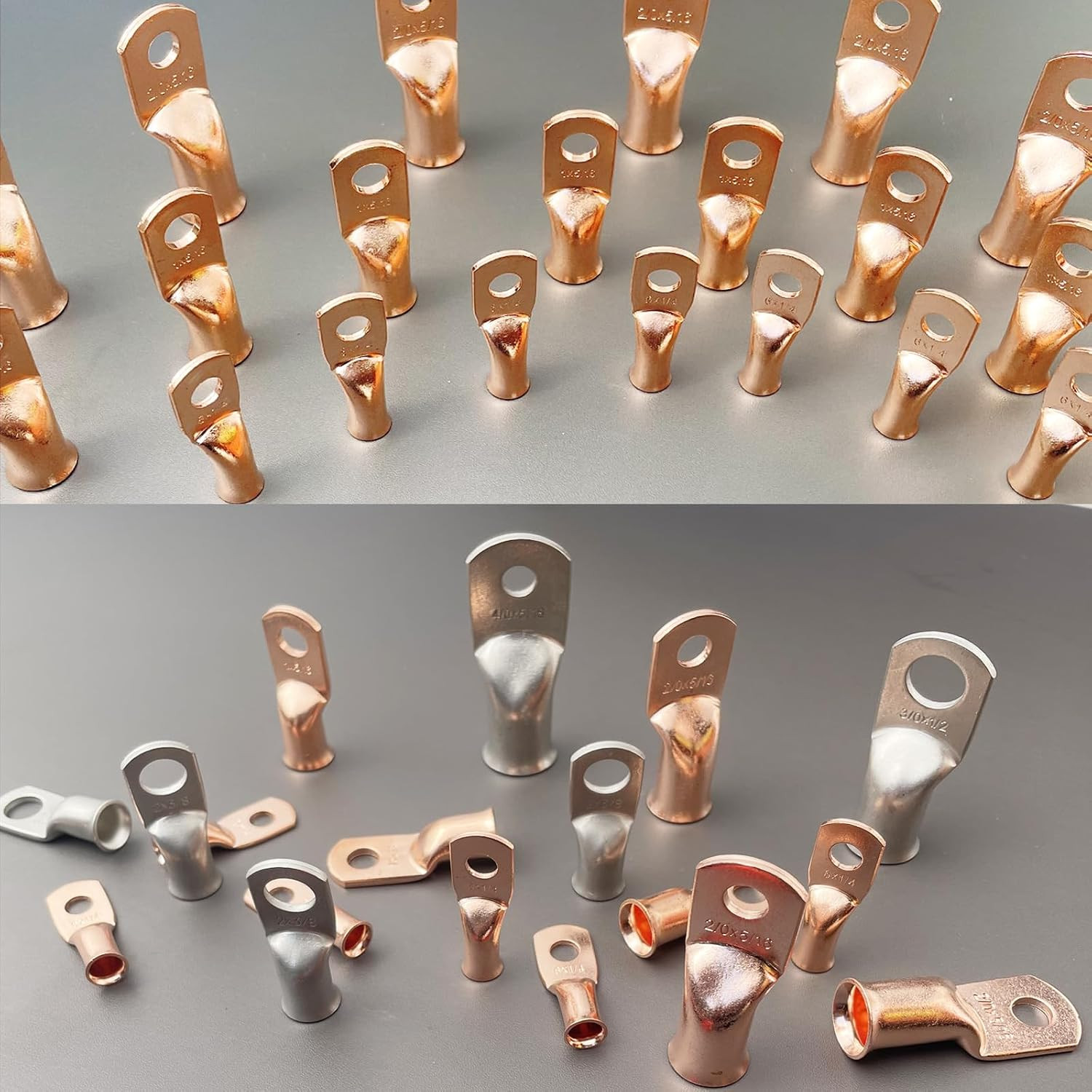 10Pcs 4/0 AWG 3/8″ Stud Copper Ring Terminals Battery Cable Ends Wire Lugs 4/0