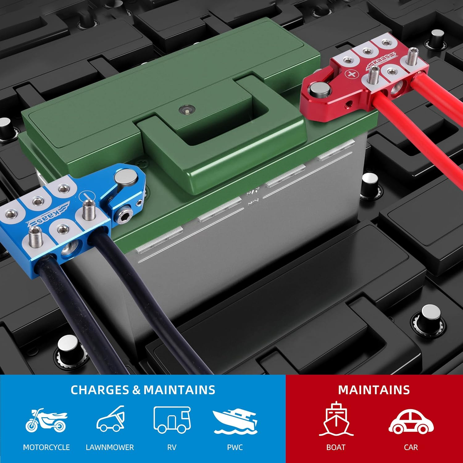 Kaas 6-Way Lead Acid Battery Terminal Connector, Colored Anode (Red/Blue) Set, f