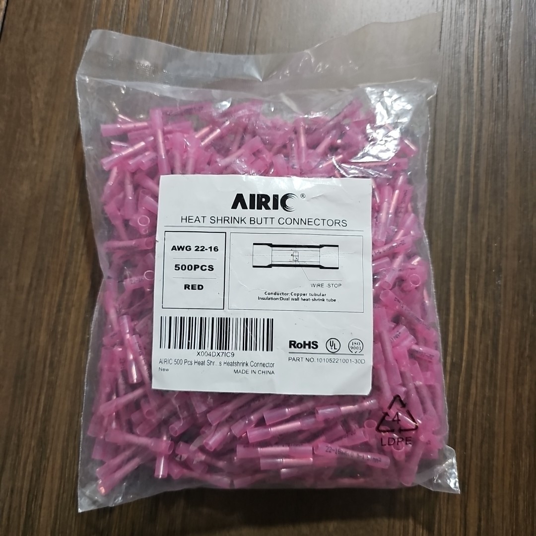 AIRIC Heat Shrink Butt Connectors 22-16 AWG, 500 Pcs Waterproof Electrical Crimp