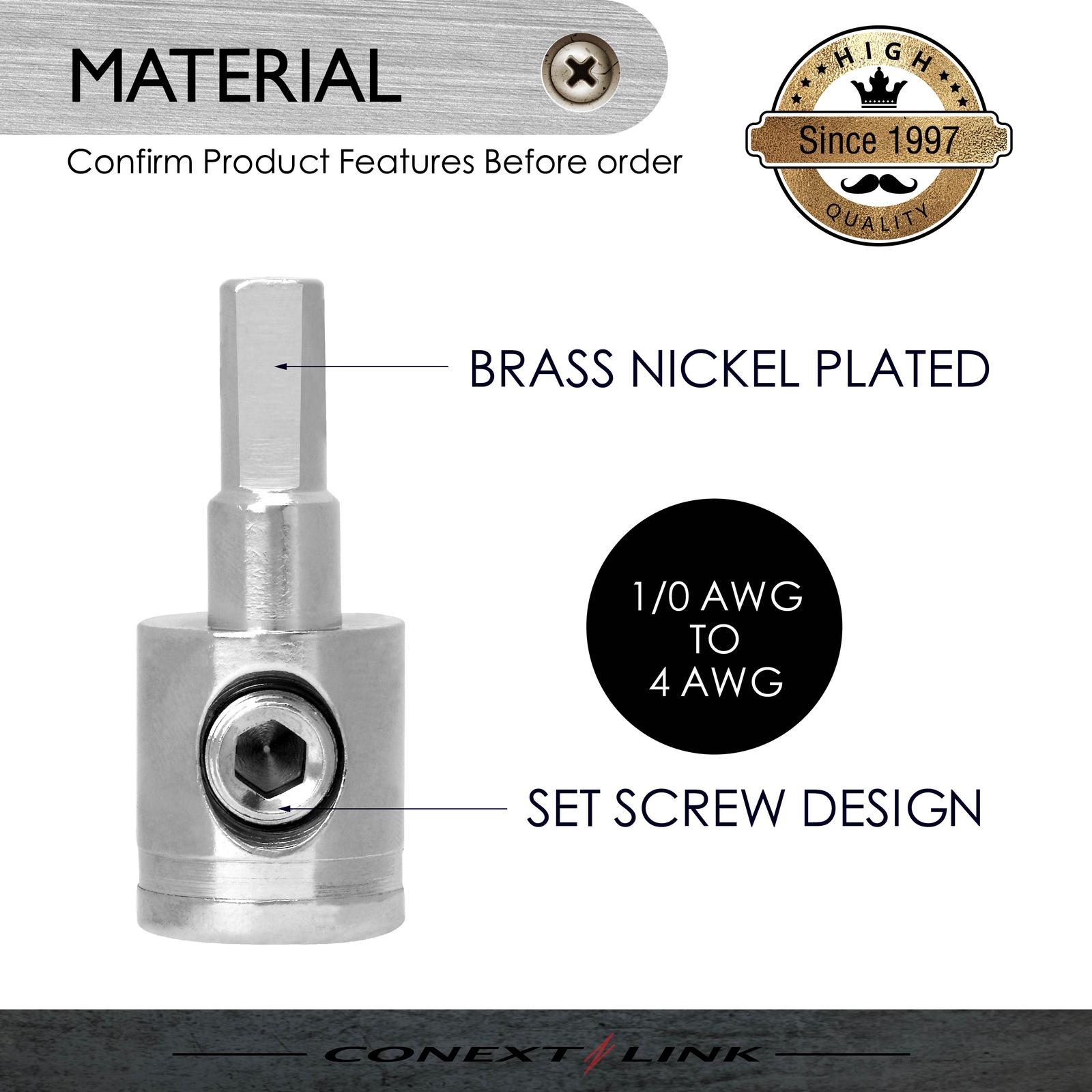 2 Wire Gauge Reducing Adapter Terminal 1/0 to 4 GA AWG Brass Nickel Set Screw