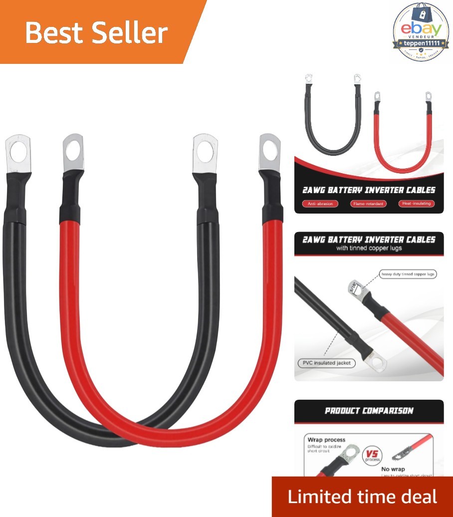 2 AWG Battery Cable 1FT Pure Copper 5/16 in Lugs Automotive Solar