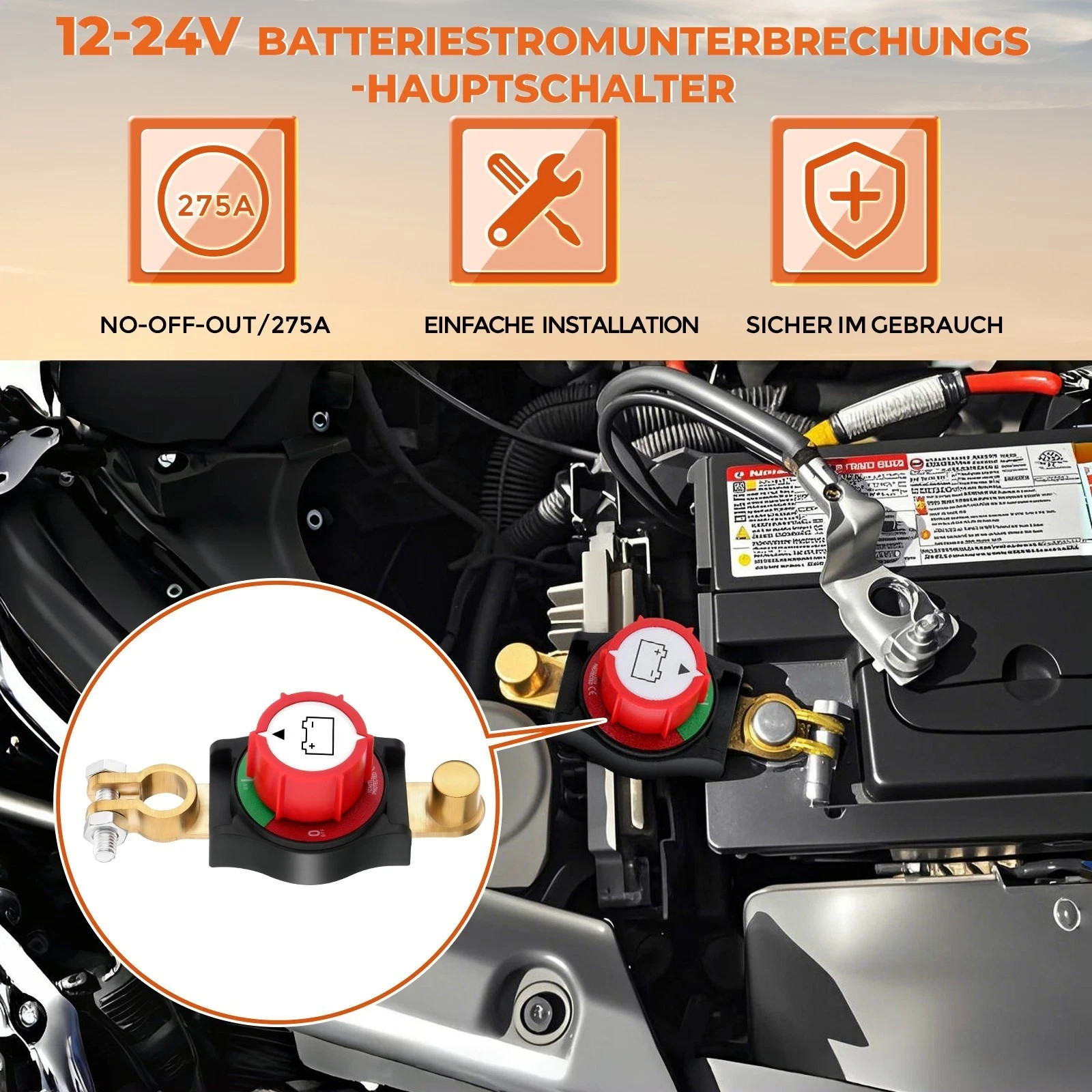 12V-48V Side Post Battery Disconnect Switch Kill Cut Off Switch for Car RV Boat