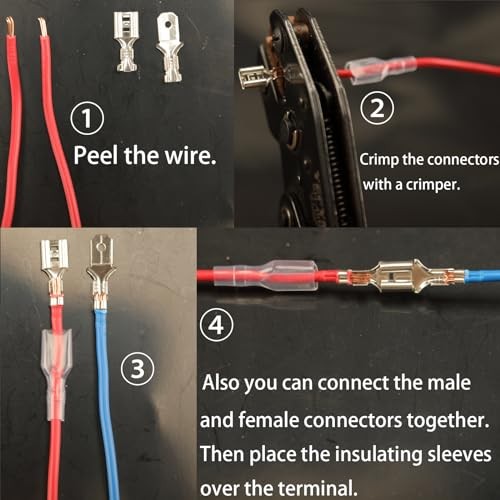 pcs 2.8mm 4.8mm 6.3mm Male and Female Spade Connectors Kit with Insulating 540