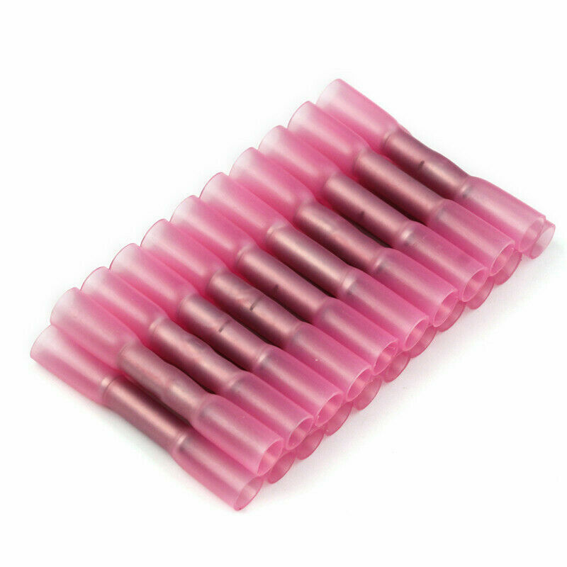100PCS 22-18 AWG Heat Shrink Butt Wire Terminals Waterproof Crimp Connectors US