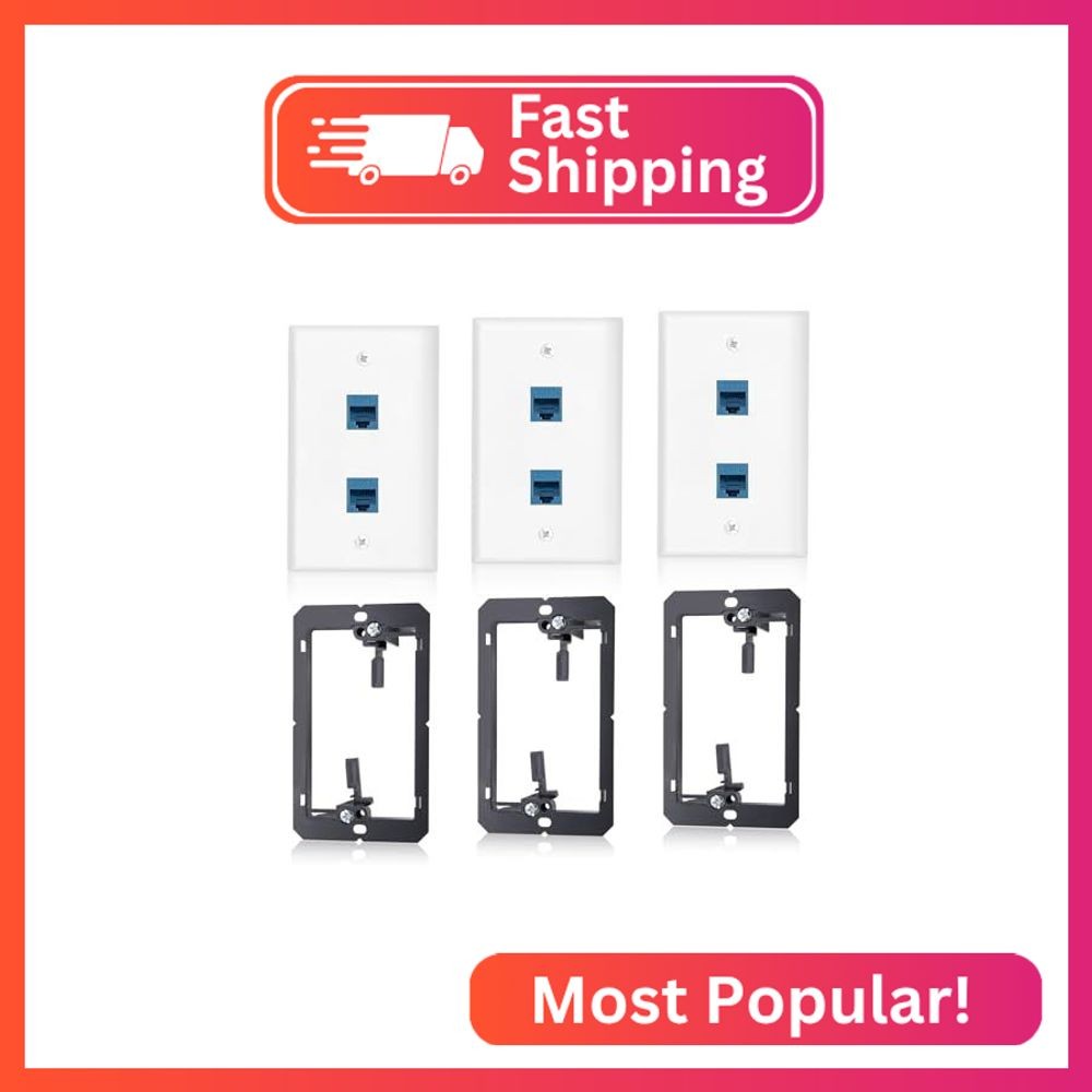 3 Pack 2-Port Ethernet Wall Outlet RJ45 Cat6 Keystone Jack Female to Female