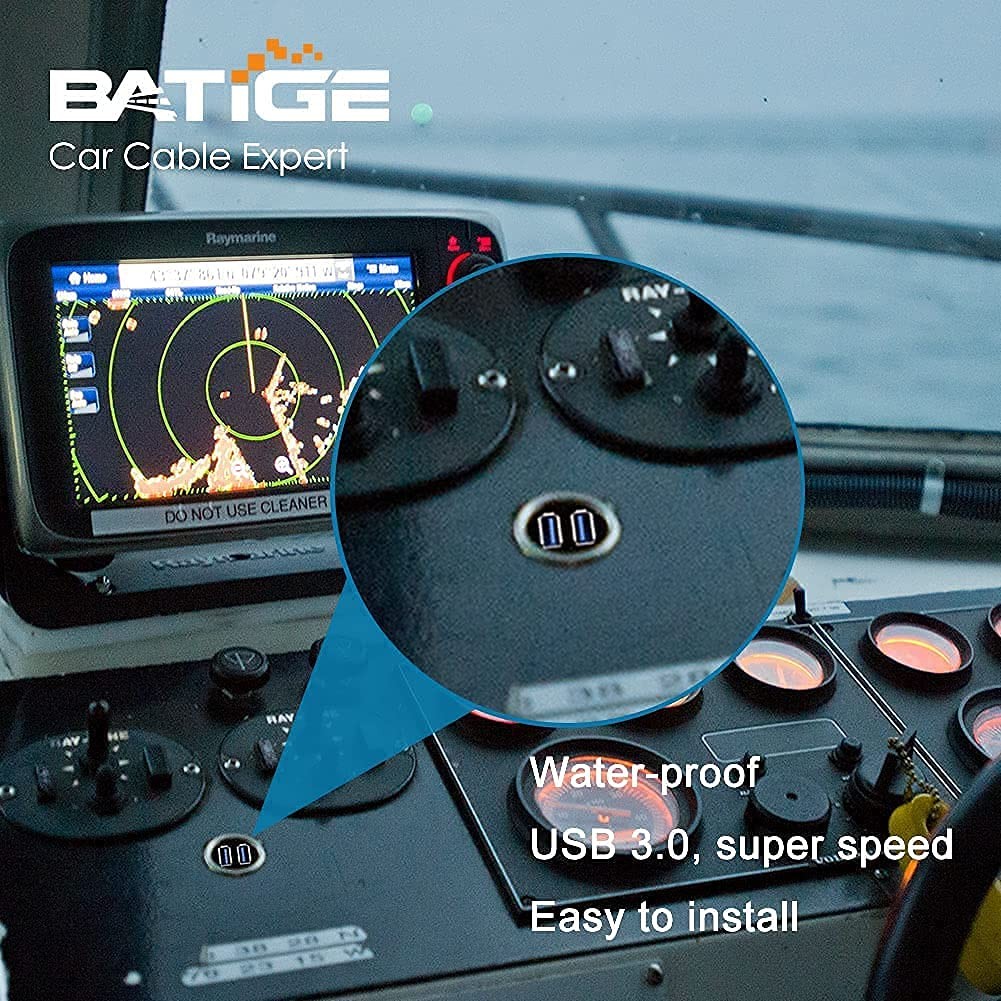 BATIGE 2 Ports Dual USB 3.0 Male to Female AUX Flush 1pcs 3ft, Black