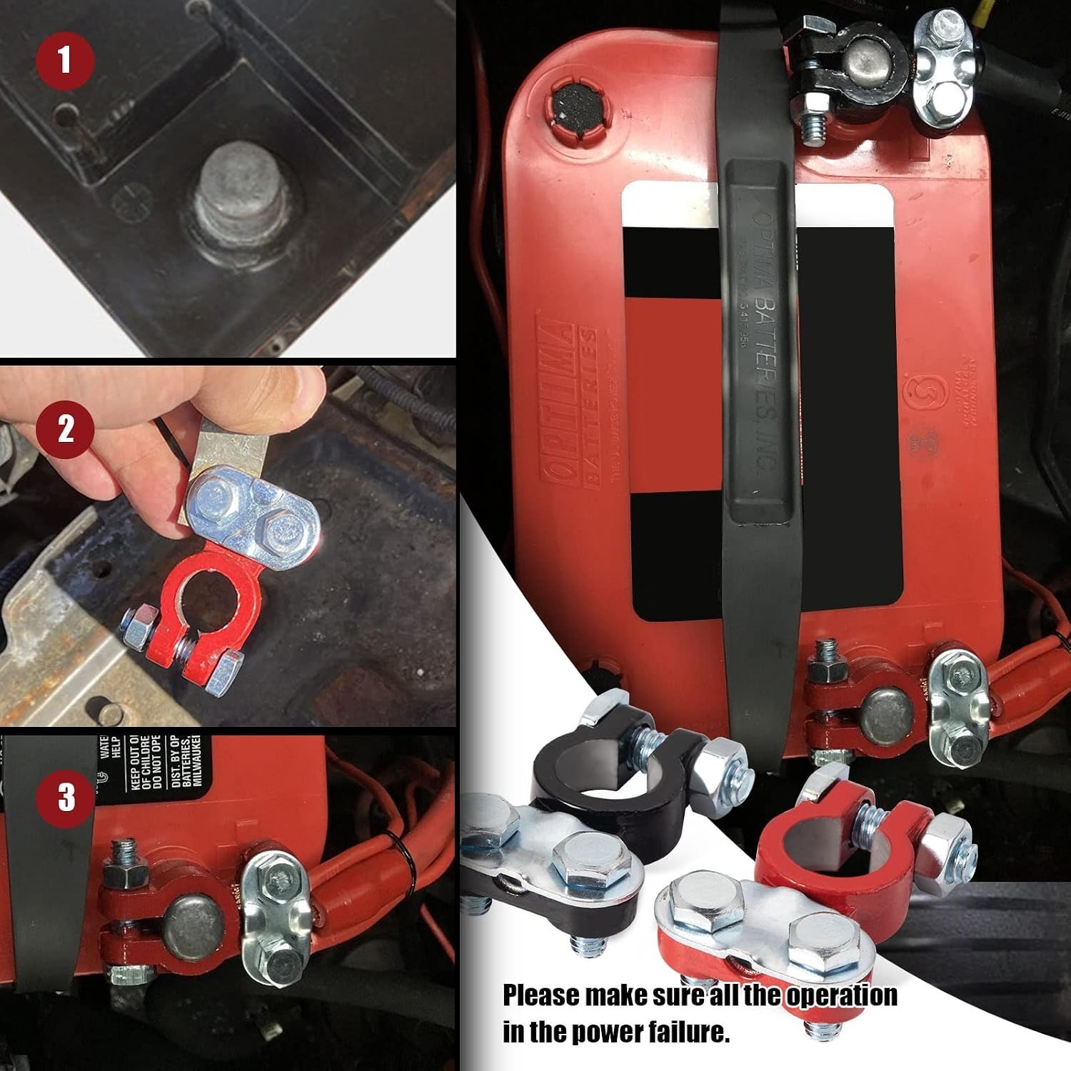 Battery Terminals Set Compatible With Top Post Batteries 12V Red Black Clamp