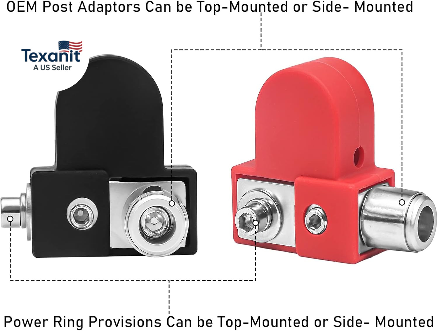 BTO Solid Brass Positive Negative Battery Terminals with Adaptor Collars, 1X0/2/
