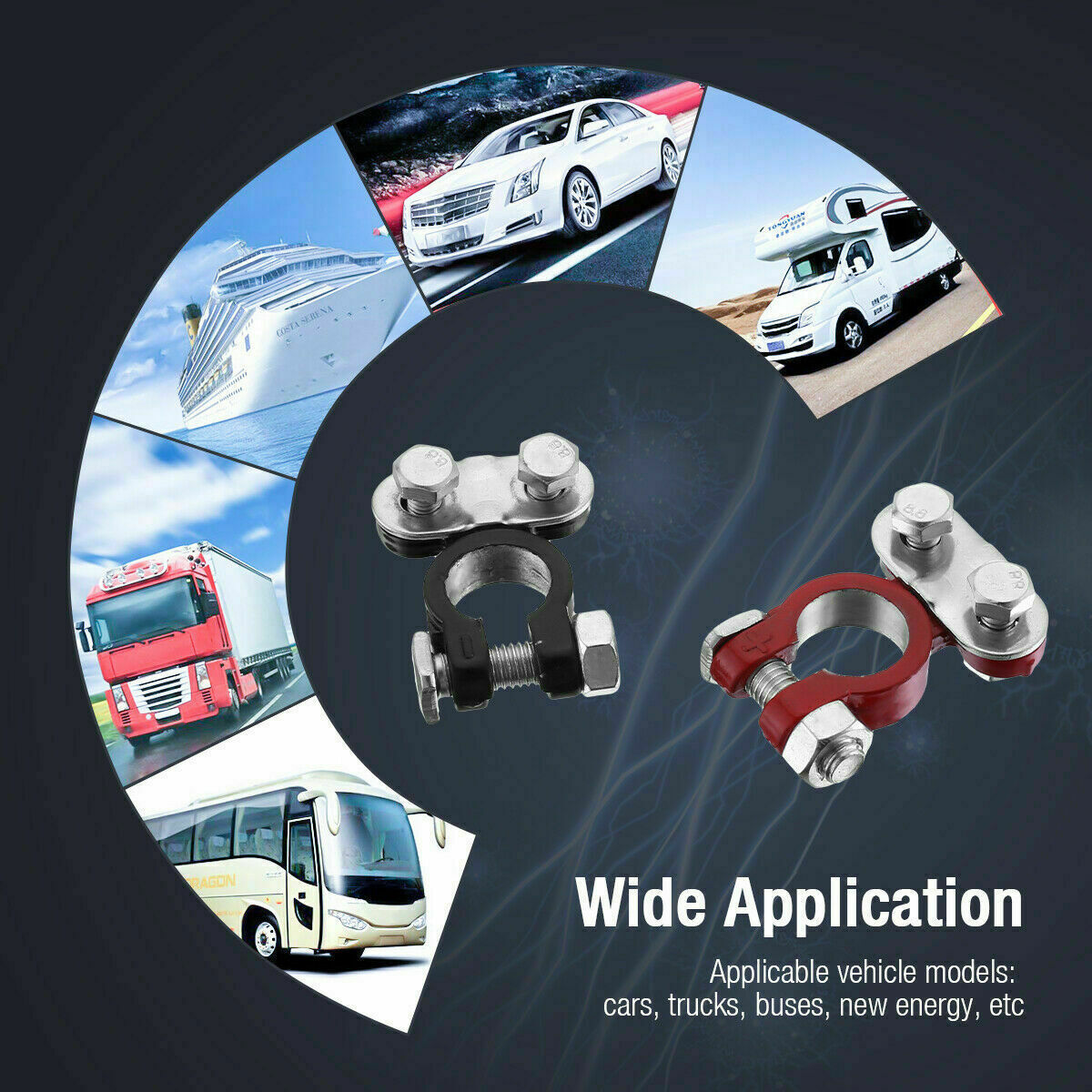 2Pcs Car Battery Terminals, Top Post Connectors with Protector, Universal Fit