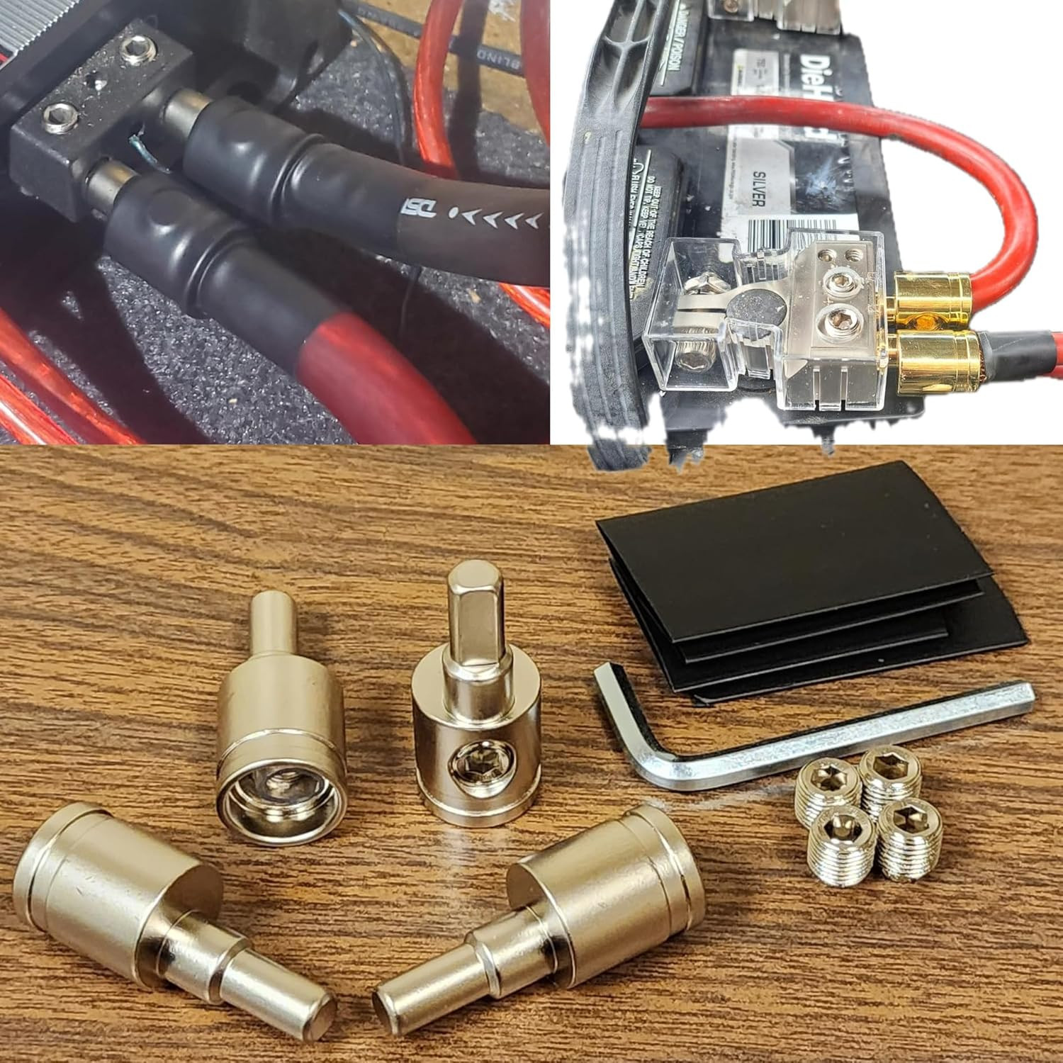 Heavy-Duty Brass Amp Input Reducers (1/0 AWG to 4 AWG) – Set of 2 with Heat Shri