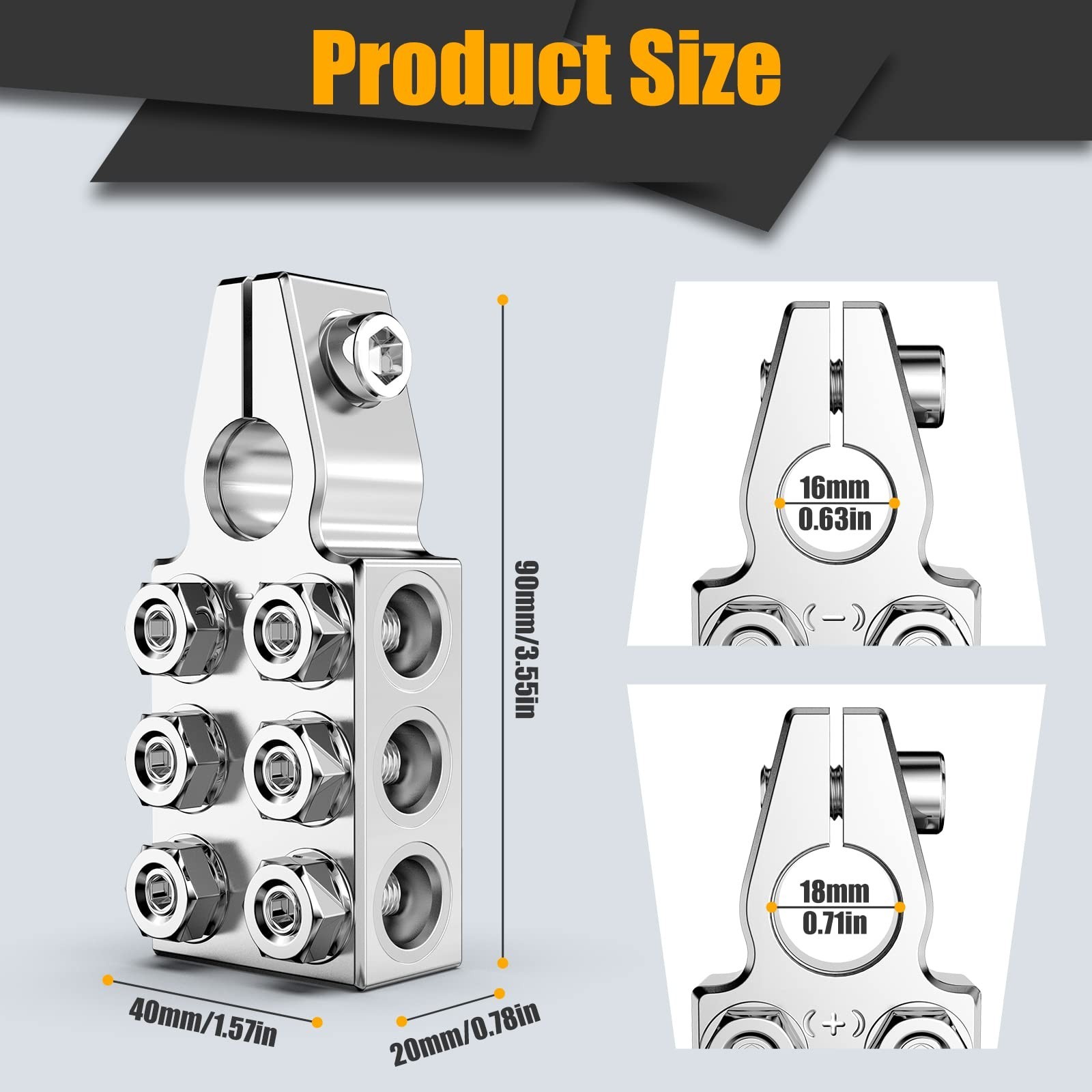 12-Way Battery Terminal Connectors Clamps, Top Post 8AWG to 4/0 AWG, Positive &